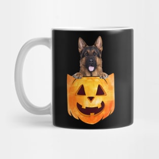 Long Haired German Shepherd In Pumpkin Pocket Halloween Mug